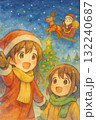 雪の夜のクリスマス|サンタとトナカイと笑顔の女の子たち 雪の夜のクリスマス|サンタとトナカイと笑顔の女の子たち 132240687