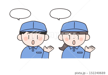 案内する作業服の男女2人 132240689