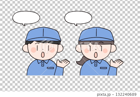 案内する作業服の男女2人 132240689