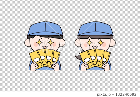 Two men and women in work clothes who received a reward Two men and women in work clothes who received a reward 132240692