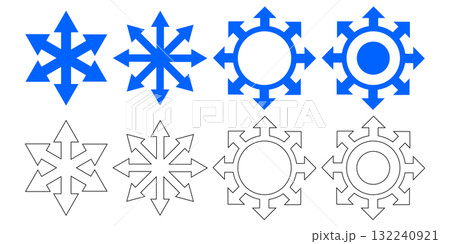 Arrow icon sign directional symbol designed with radiating arrows. 132240921