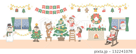 クリスマスパーティーの準備をする子供たち クリスマスパーティーの準備をする子供たち 132241076