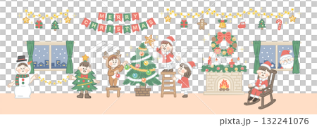 クリスマスパーティーの準備をする子供たち クリスマスパーティーの準備をする子供たち 132241076