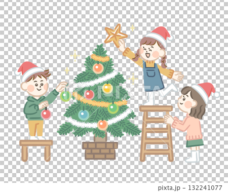 クリスマスの準備をする子供たち 132241077