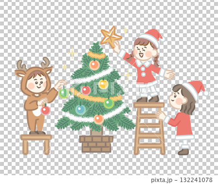 クリスマスの準備をする子供たち クリスマスの準備をする子供たち 132241078
