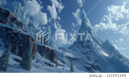 Stunning Glacier with Jagged Ice Formations and Dramatic Sky Stunning Glacier with Jagged Ice Formations and Dramatic Sky 132241349