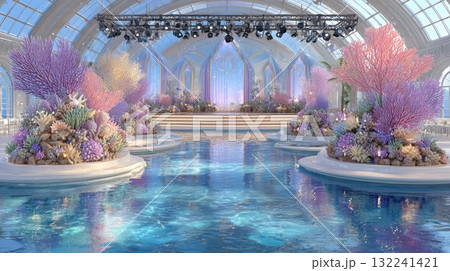 Vibrant Coral Studio Backdrop with Tranquil Water Features Vibrant Coral Studio Backdrop with Tranquil Water Features 132241421