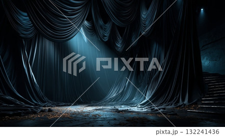 Dramatic Studio Backdrop with Black Velvet Drapery and Light Effects 132241436