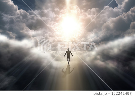 Stairs to heaven and human soul going to heaven visualization. Generative AI Stairs to heaven and human soul going to heaven visualization. Generative AI 132241497
