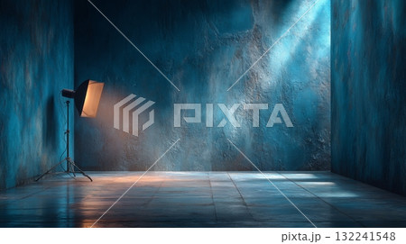 Tranquil Blue Studio Backdrop with Softbox Lighting Effects 132241548