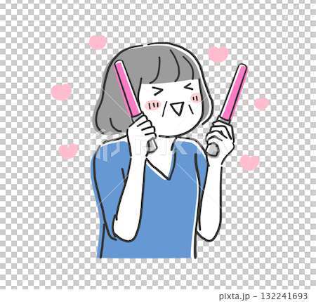 Illustration material of an elderly woman holding a penlight and enjoying her favorite activities 132241693