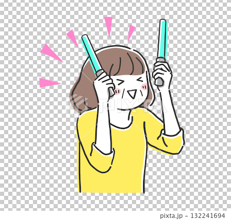 コンサートで推しに声援を送るシニア女性のイラスト素材 132241694