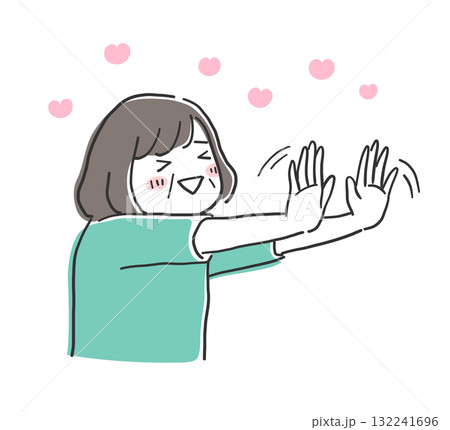 嬉しそうに推しに手を振る年配女性のイラスト素材 132241696