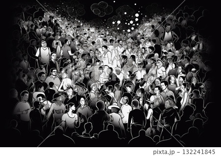 Abstract group of crowded people black and white illustration. Generative AI Abstract group of crowded people black and white illustration. Generative AI 132241845