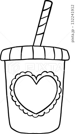 Matcha Outline Doodle Hand Drawn, Coffee Drink Cup with Heart and Straw. Matcha Outline Doodle Hand Drawn, Coffee Drink Cup with Heart and Straw. 132241912
