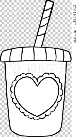 Matcha Outline Doodle Hand Drawn, Coffee Drink Cup with Heart and Straw. Matcha Outline Doodle Hand Drawn, Coffee Drink Cup with Heart and Straw. 132241912