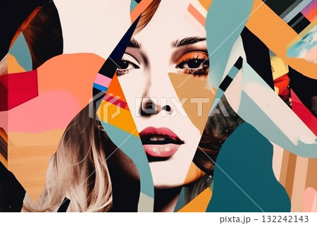 Abstract modern art collage of woman portrait. Generative AI Abstract modern art collage of woman portrait. Generative AI 132242143