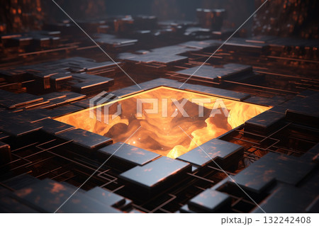 Abstract Lava Between Metallic Cubes Abstract Lava Between Metallic Cubes 132242408