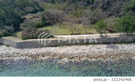 山口県 長門国「萩城」上空より石垣と曲輪を望む 山口県 長門国「萩城」上空より石垣と曲輪を望む 132242466