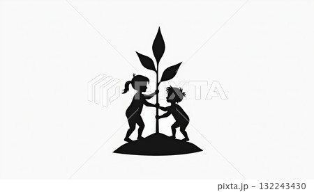 Young Children Together Planting Sapling Environmental Education Symbol Young Children Together Planting Sapling Environmental Education Symbol 132243430