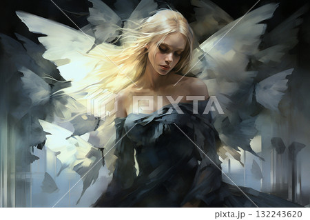 Mystical Angelic Figure in Ethereal Light 132243620