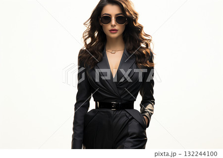 Stylish Woman in Black with Sunglasses Stylish Woman in Black with Sunglasses 132244100
