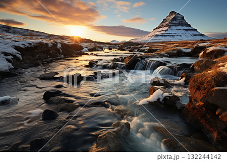 Sunset at a Snowy Mountain River Sunset at a Snowy Mountain River 132244142