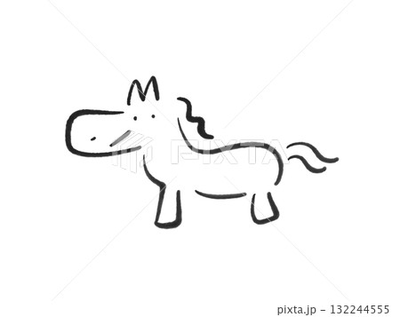 墨絵の笑顔のかわいい馬 2026 正月素材 モノクロ 墨絵の笑顔のかわいい馬 2026 正月素材 モノクロ 132244555