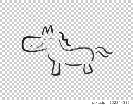 墨絵の笑顔のかわいい馬 2026 正月素材 モノクロ 墨絵の笑顔のかわいい馬 2026 正月素材 モノクロ 132244555