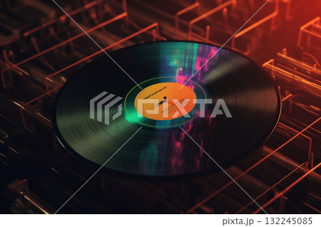 Vibrant Vinyl Record on Turntable Vibrant Vinyl Record on Turntable 132245085