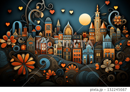 Enchanting Night in Stylized Floral Town Enchanting Night in Stylized Floral Town 132245087
