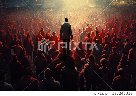 Lone Figure Overlooking a Crowd 132245313