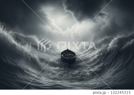 Solitary Boat Amidst Stormy Seas 132245315