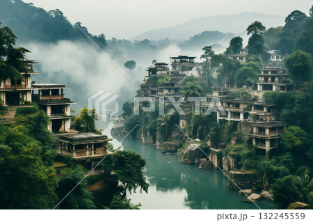 Misty Mountain Village by the River Misty Mountain Village by the River 132245559