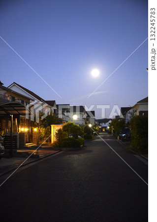 夜の静かな住宅街の家網 132245783