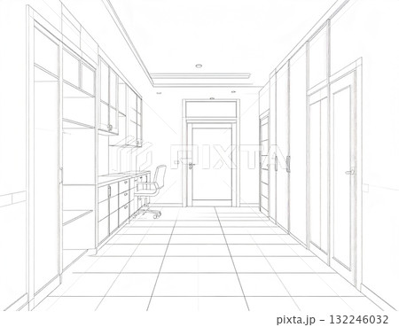 白黒のモダンな白黒手書きのシンプルなモノトーンの線画イラスト 132246032