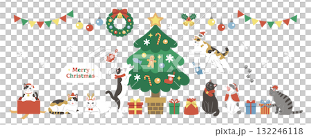 クリスマスを楽しむかわいい猫のイラスト バナー素材 クリスマスを楽しむかわいい猫のイラスト バナー素材 132246118