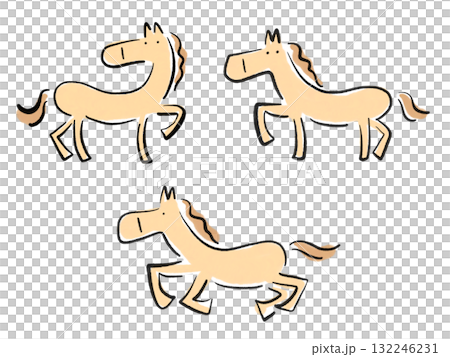 一組可愛的水墨馬奔跑2026新年材料 132246231