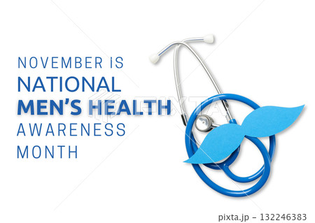 Blue stethoscope with a cutout mustache on a white background Blue stethoscope with a cutout mustache on a white background 132246383