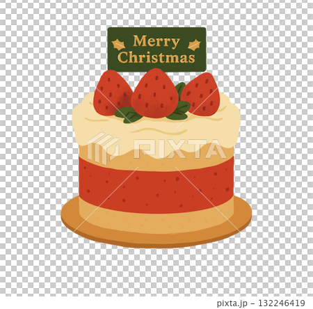 Strawberry Christmas Cake Illustration 132246419