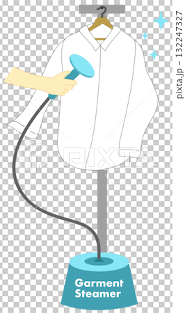 Garment Steamer Illustration, Hand Steaming a White Shirt on Hanger Garment Steamer Illustration, Hand Steaming a White Shirt on Hanger 132247327