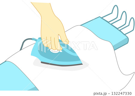 Hand ironing clothes on an ironing board Hand ironing clothes on an ironing board 132247330