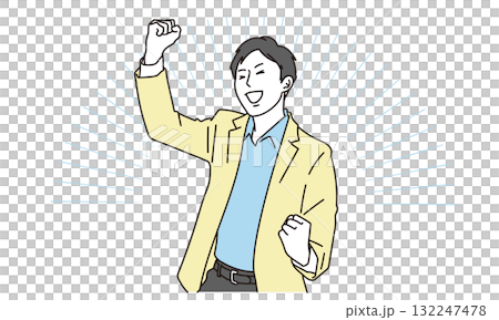 Illustration material of a young man raising his fist and making a fist pump 132247478