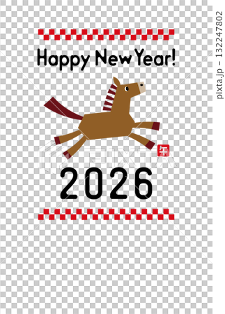 2026年令和8年お正月の午年の年賀状デザイン 馬のイラスト 年賀状サイズ17 2026年令和8年お正月の午年の年賀状デザイン 馬のイラスト 年賀状サイズ17 132247802