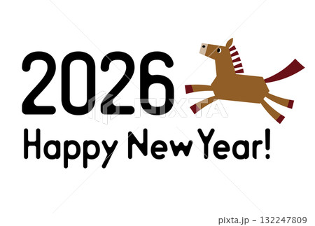 2026年令和8年お正月の午年の年賀状デザイン　馬のイラスト　年賀状サイズ24 132247809