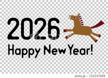 2026年令和8年お正月の午年の年賀状デザイン　馬のイラスト　年賀状サイズ24 132247809