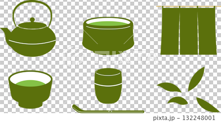 抹茶、鐵壺和抹茶的插圖 132248001