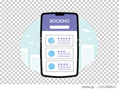 Illustration of a reservation site displayed on a smartphone screen Illustration of a reservation site displayed on a smartphone screen 132248021
