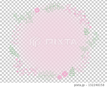 手描き ナチュラルな植物の丸いフレーム素材 ピンク色 手描き ナチュラルな植物の丸いフレーム素材 ピンク色 132248158