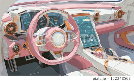 Futuristic Car Interior Design with Pink and White Color Scheme Futuristic Car Interior Design with Pink and White Color Scheme 132248568